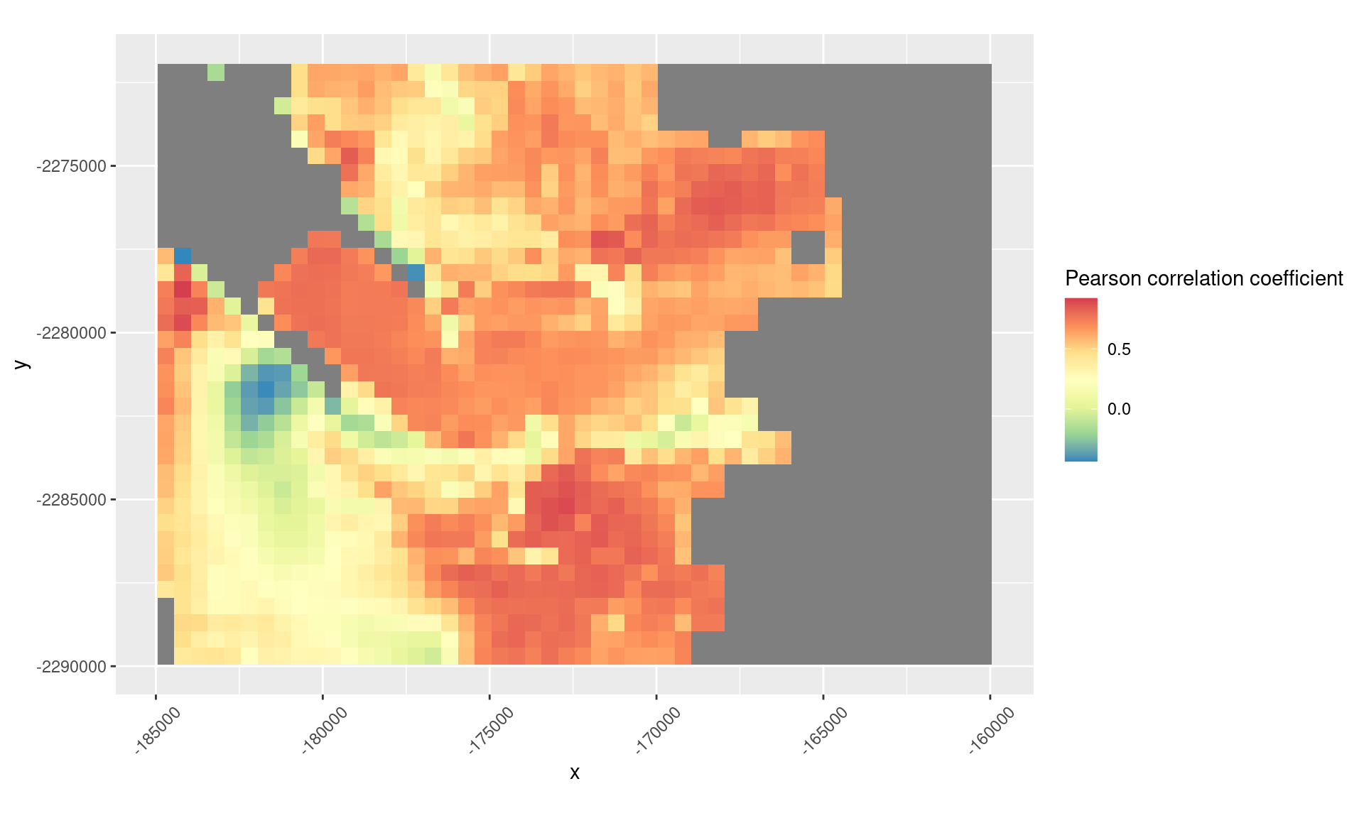 Correlation map of surface ice velocity and runoff in every pixel